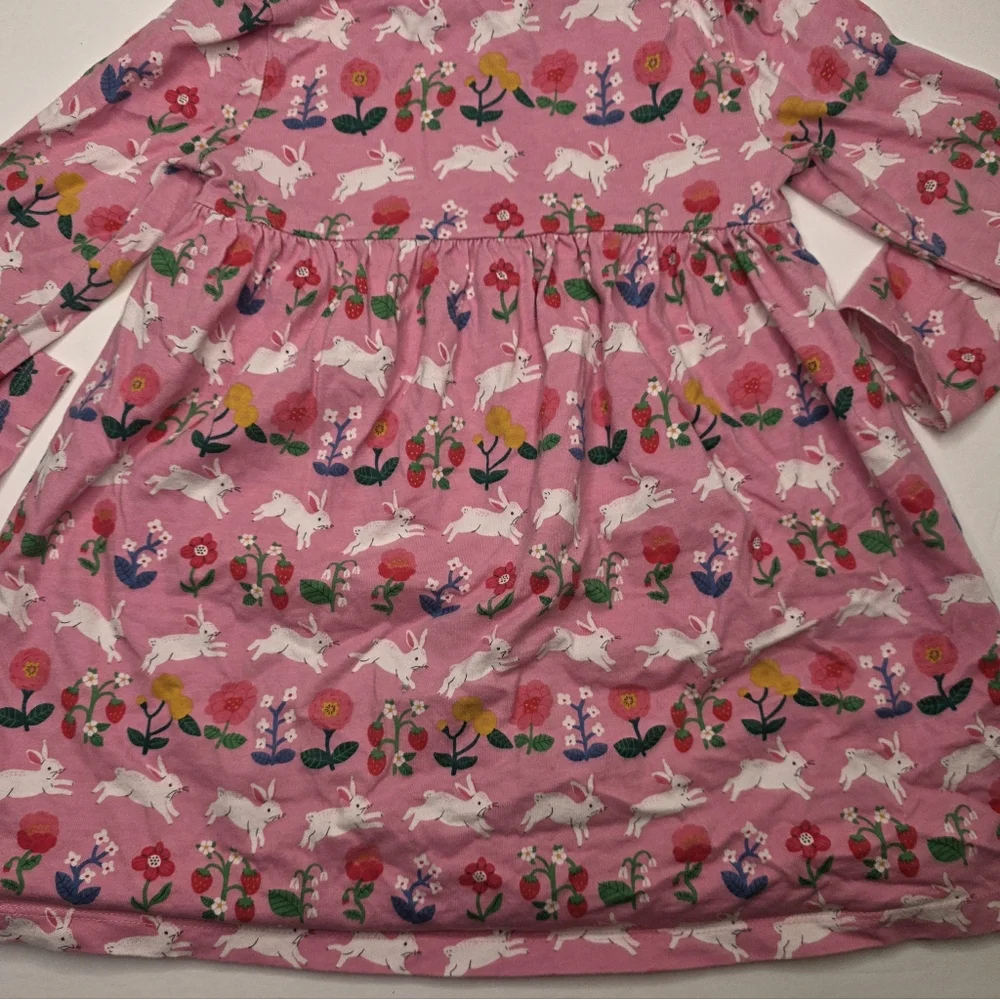 Baby Boden Pink Floral & Bunny Peter Pan Collar Dress